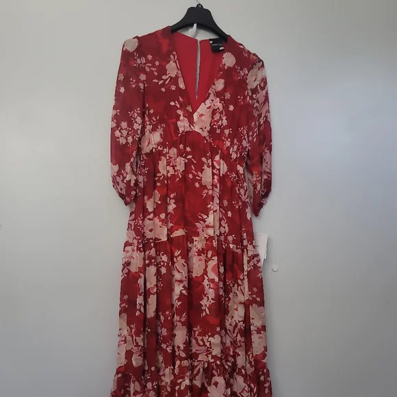 Maison Tara Floral Chiffon 3/4 Sleeve Maxi Dress - Picture 4 of 10